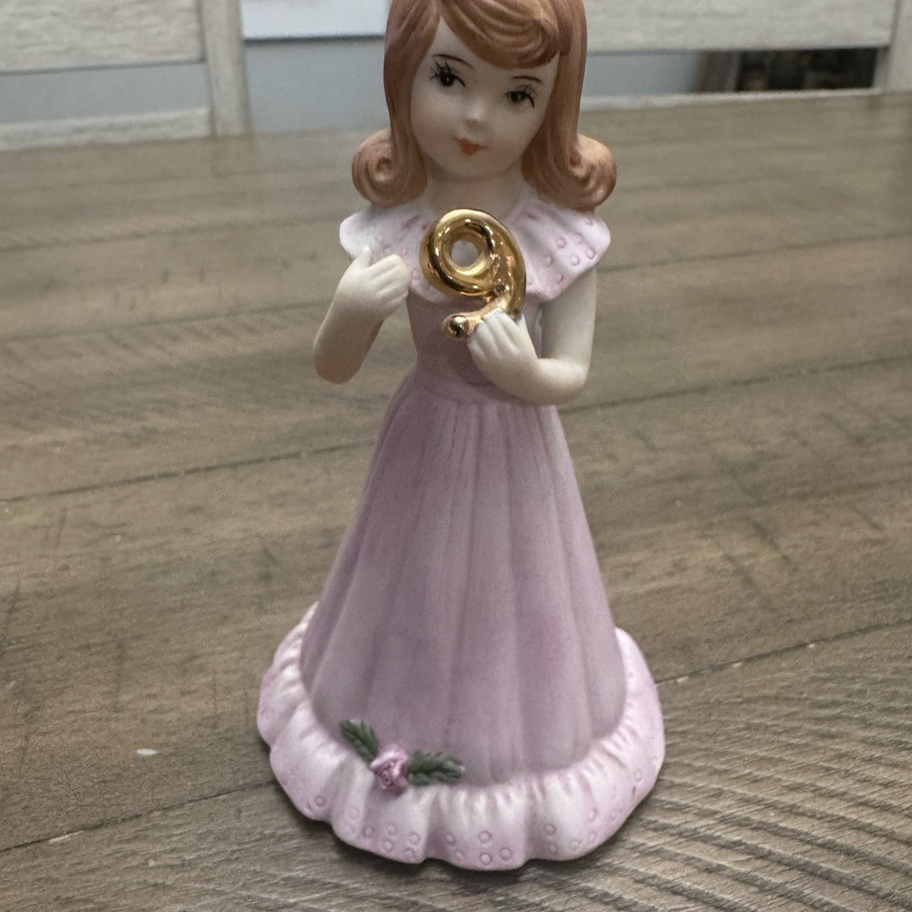 Enesco Growing Up Birthday Girls Figurine, Age 9, Brunette, Pink, Porcelain